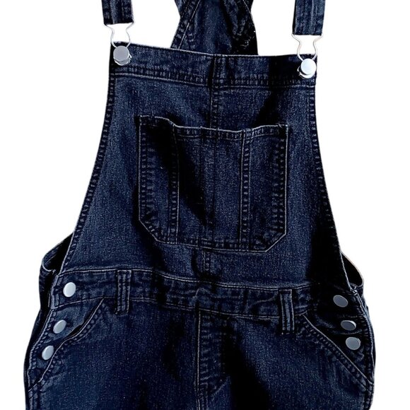 Women's Black Denim Overalls Medium No Boundaries M (7-9) Relaxed Fit Shorts - Picture 2 of 4